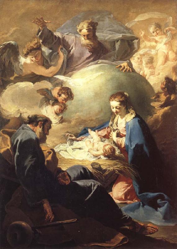 PELLEGRINI, Giovanni Antonio The Nativity with God the Father and the Holy Ghost Sweden oil painting art